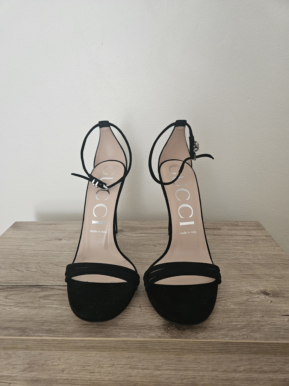 Gucci Black Suede Ankle-Strap High Heel Sandals